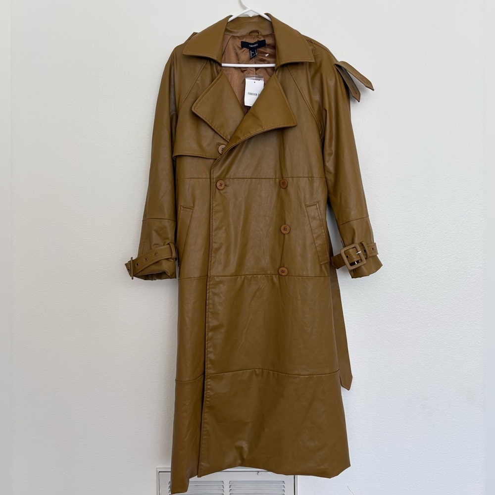 Forever 21 Womens Tan Faux Leather Trench Coat Size Small